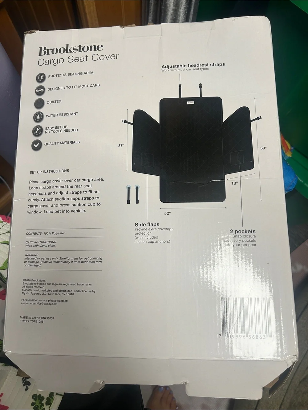 Brookstone Black Quilted Cargo Seat Cover